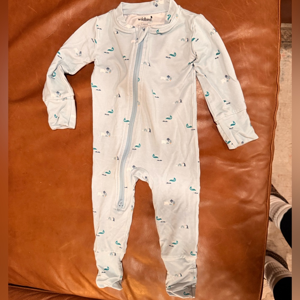 WildBird Light Blue Dinosaur Kids One Piece